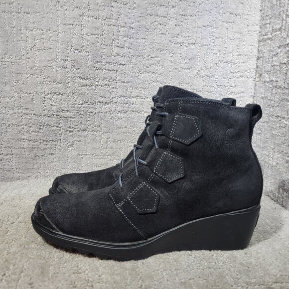 Sorel Toronto Women's US Size 9 Black Suede Lace Up Ankle Wedge Boots NL2115-010 - Picture 5 of 12